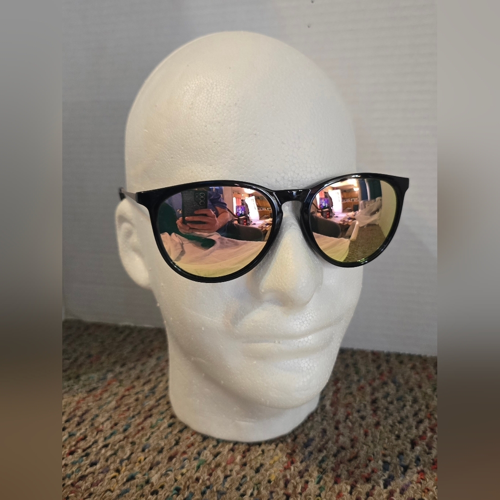 Women's Uni-sex Men's Sunglasses Pink Orange Lens Metal Sides Black Frame NWOT